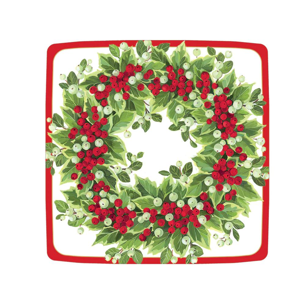 Holly and Berry Wreath Paper Salad & Dessert Plates