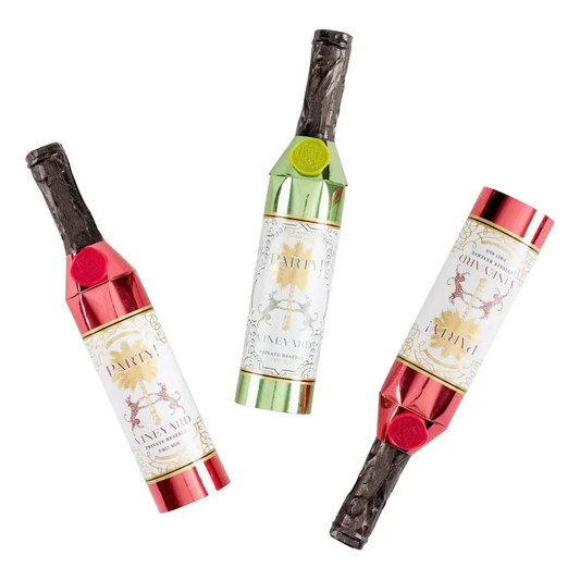 Wine tasting crackers 3-pack, 10 inch with foil-wrapped bottle designs by Country Christmas Loft on Tampa Home & Garden Store