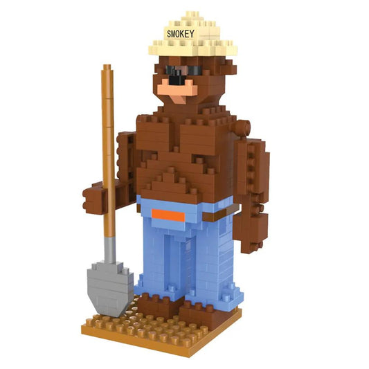 Smokey Bear mini building blocks figure with straw hat brown body blue jeans shovel on base on Tampa Home & Garden Store