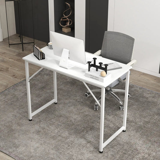 L shaped white desk and writing workstation with metal legs DirectDeals for home office on Tampa Home & Garden Store