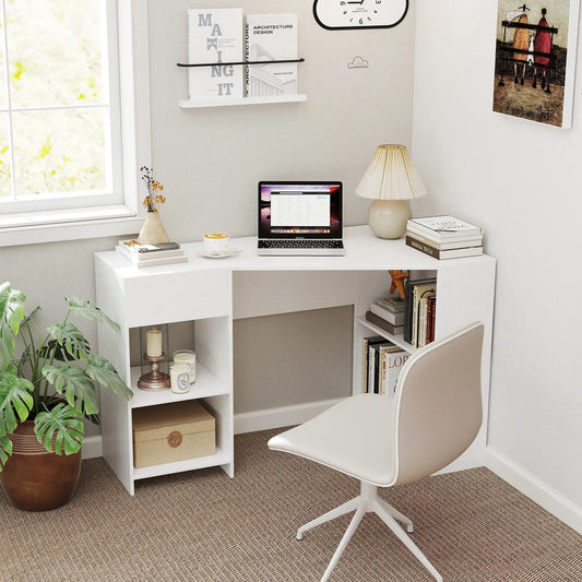 DirectDeals white 48-inch L-shaped corner desk with drawer and open cubby storage on Tampa Home & Garden Store