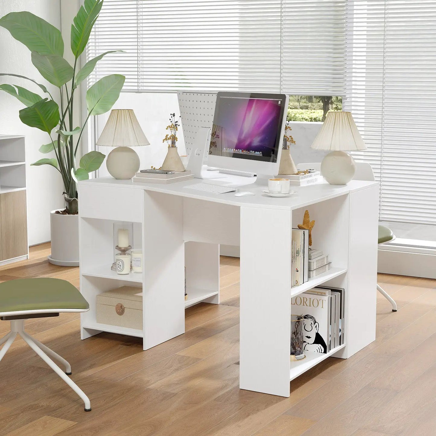 48 Inches L Shaped Corner Executive Computer Desk with Drawer-White - Tampa Home & Garden Store