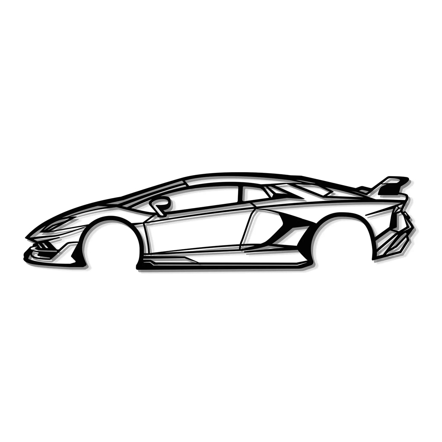 2018 Aventador SVJ metal wall art by Modello Turbo, monochrome black-line car illustration on Tampa Home & Garden Store