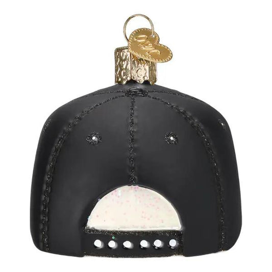Old World Christmas National Guard ornament, black baseball cap design, gold hanger on Tampa Home & Garden Store