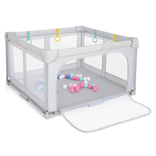 Large Baby Playpen BPA-Free Foldable with Zipper Gate, gray play yard by DirectDeals on Tampa Home & Garden Store