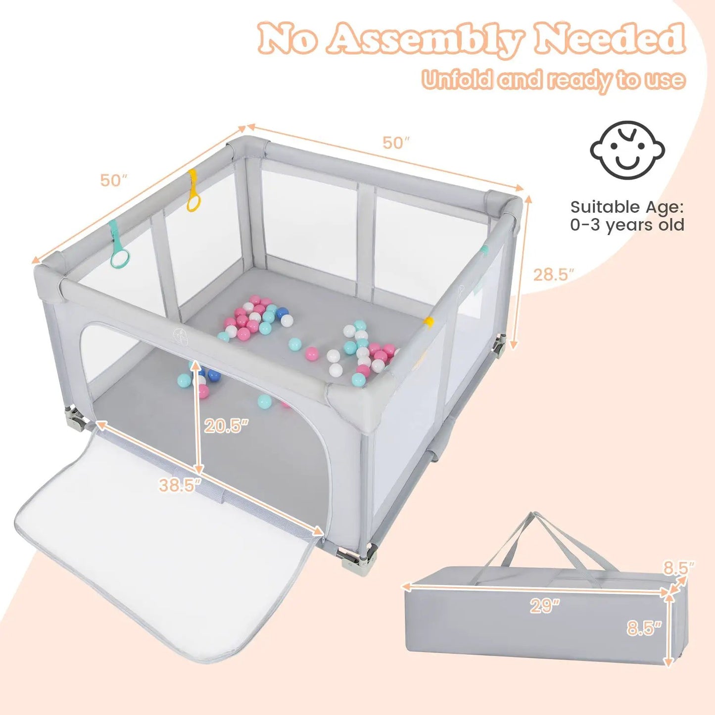 Large Baby Playpen BPA-Free Foldable Toddlers Safety Fence Play Yard with Zipper Gate-S - Tampa Home & Garden Store