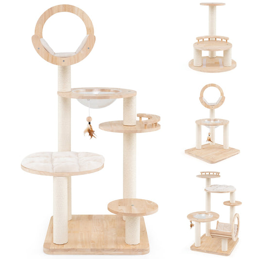 4-in-1 Large Wooden Cat Tower with Space Capsule Nest for Indoor Cats - Tampa Home & Garden Store