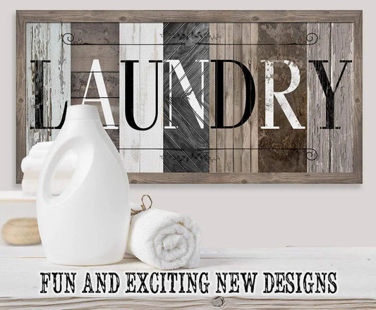 Laundry in Multi Pattern Canvas Art wall hanging with wood frame by Lone Star Art on Tampa Home & Garden Store