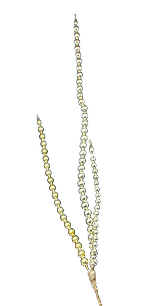 Gleaming Gold Bead Spire garlands with silver bead strands for holiday decor on Tampa Home & Garden Store