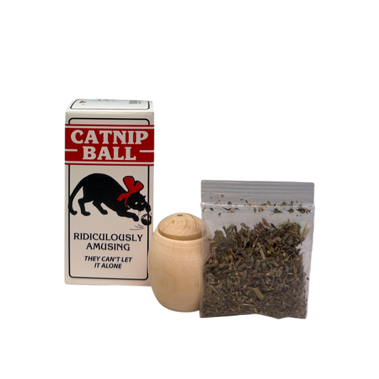 Catnip Balls Cat Toy by The Country Christmas Loft; red box, wooden ball, dried catnip jar on Tampa Home & Garden Store