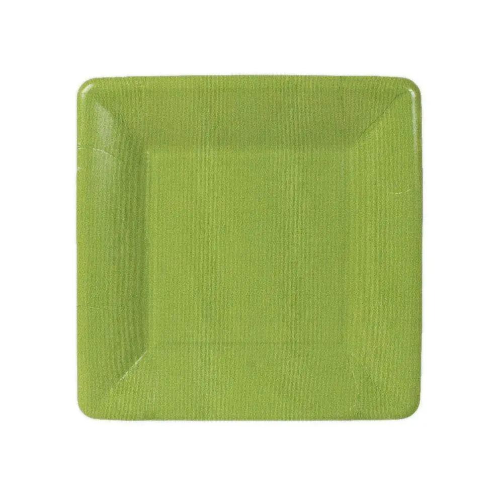 Grosgrain Border Moss Green Square Salad Plate disposable on Tampa Home & Garden Store