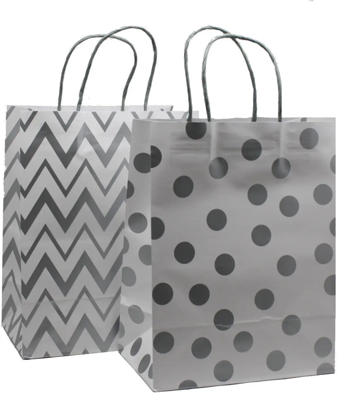 Medium white kraft gift bag set with silver dots and chevron patterns, 2 bags on Tampa Home & Garden Store