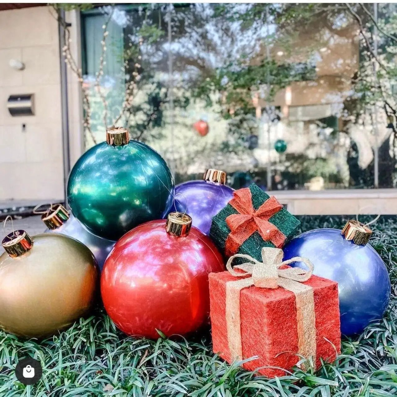 Holiball inflatable ornament 30 inch five glossy multi-color Christmas balls with gifts on Tampa Home & Garden Store