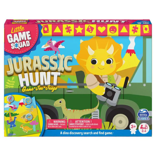 Jurassic Hunt board game featuring a yellow dinosaur and jeep in jungle Spin Master Games on Tampa Home & Garden Store