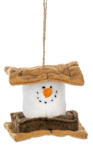 S'more Head Graham Cracker Ornament snowman between graham crackers on twine, on Tampa Home & Garden Store