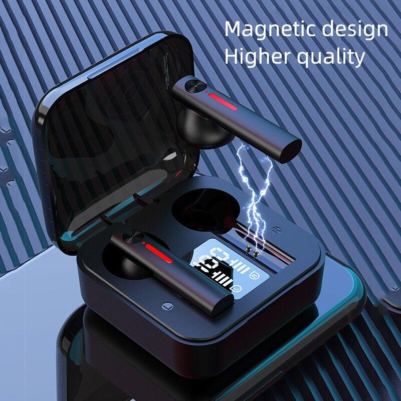 Stevvex black LED Display Bluetooth in-ear headphones with magnetic design in charging case on Tampa Home & Garden Store