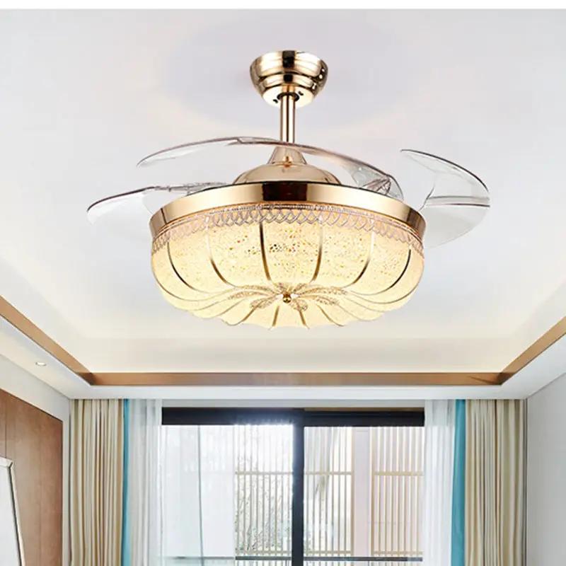 LED Ceiling Fan Light With Remote Decorbites gold finish chandelier style with glass shade on Tampa Home & Garden Store