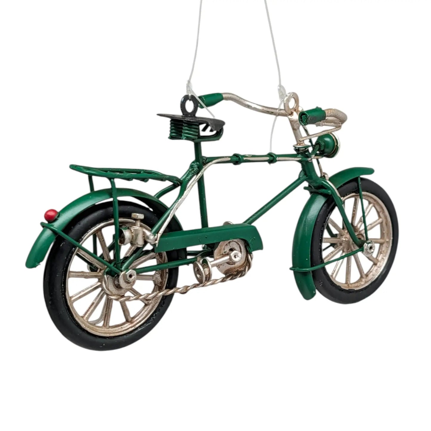 Green metal bike ornament with gold highlights by The Country Christmas Loft on Tampa Home & Garden Store