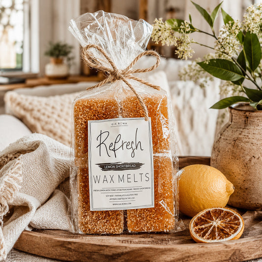 Lemon Shortbread XL Wax Melts amber by Gia Roma in a clear bag tied with twine on Tampa Home & Garden Store