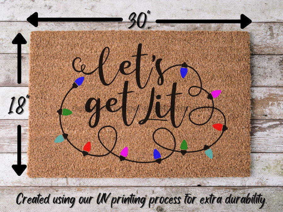 Let's Get Lit Funny Christmas Door Mat | Funny Christmas Doormat | Christmas Holiday Gift | Welcome Mat | Doormat | Winter Decor