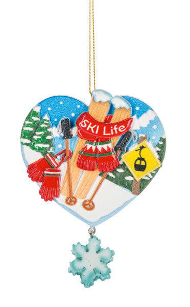 Adorno de corazón de Ski Life