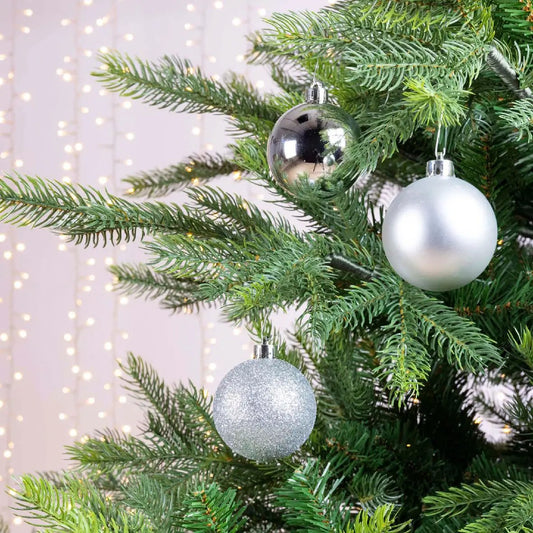 Elegant Silver Glass Ornaments Set of 10 with reflective, matte and glitter finishes on Tampa Home & Garden Store