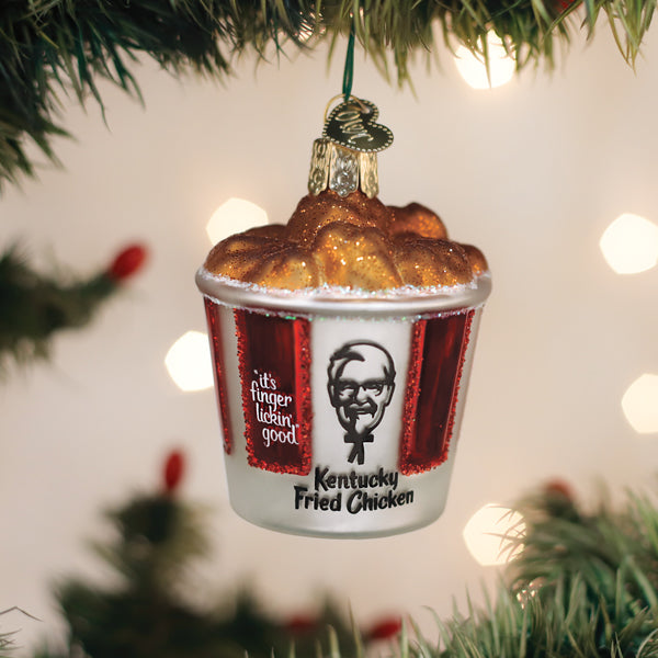 KFC Bucket of Chicken glass ornament bucket with fried chicken topper for Christmas tree on Tampa Home & Garden Store