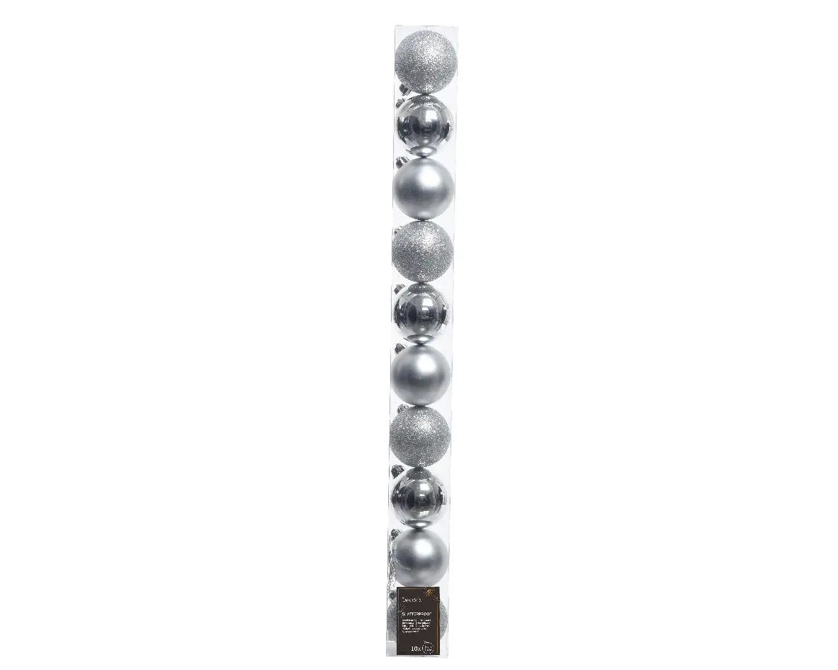 Elegant Silver Assorted Shatterproof Ornaments Set of 10 by The Country Christmas Loft on Tampa Home & Garden Store