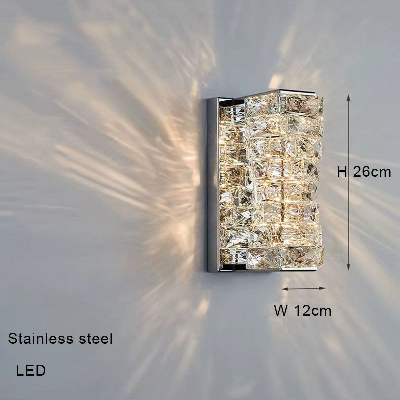 Light Luxury Crystal LED Chandelier wall sconce, stainless steel frame, 26cm H x 12cm W, Decorbites on Tampa Home & Garden Store