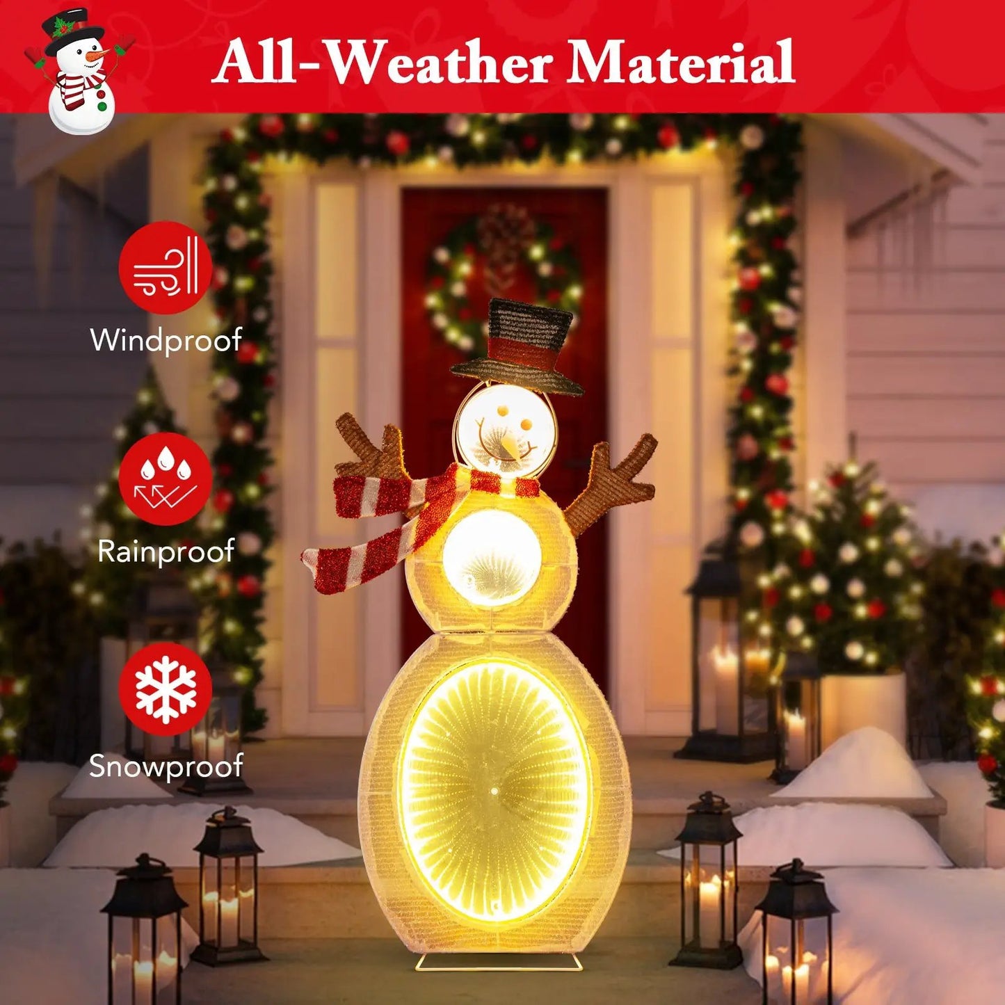 2.6 Feet Lighted Snowman with LED Lights and Metal Stand - Tampa Home & Garden Store