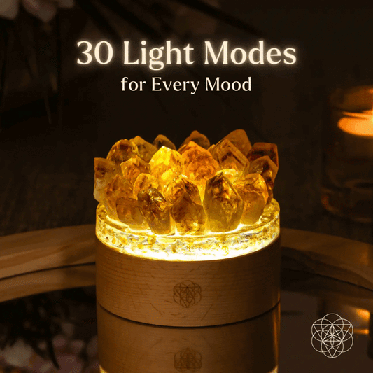Night light Citrine lamp with amber crystal cluster on wood base Conscious Items on Tampa Home & Garden Store