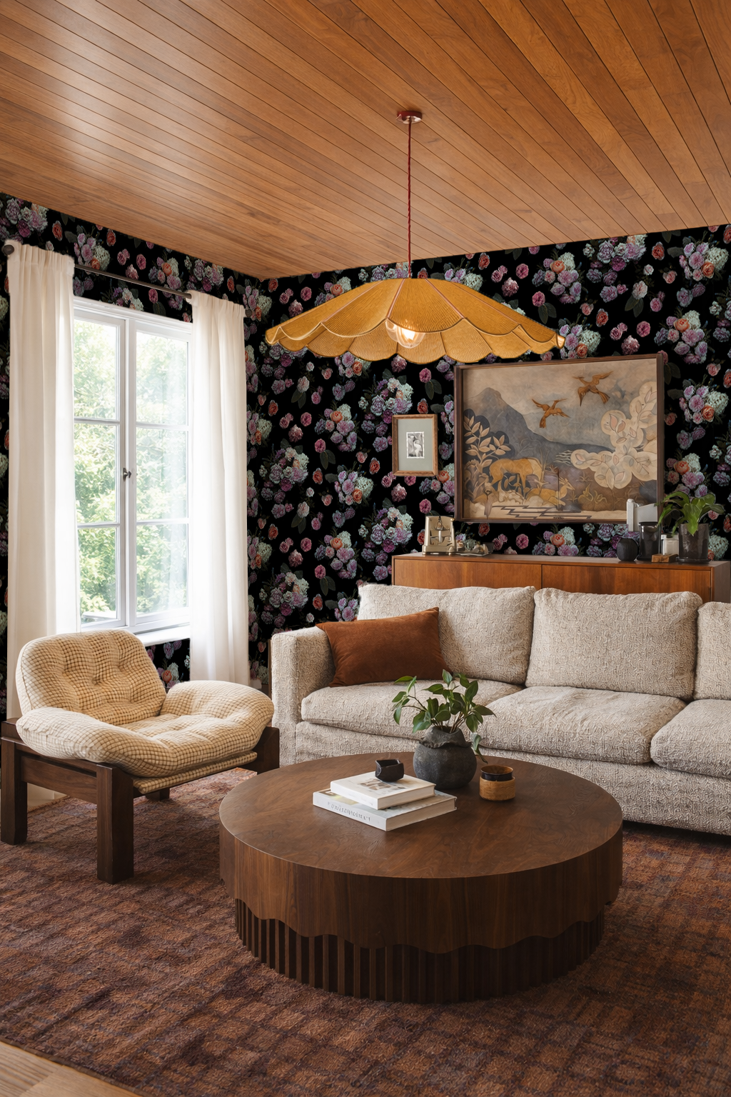Rose Farm Wallpaper, black & pastel