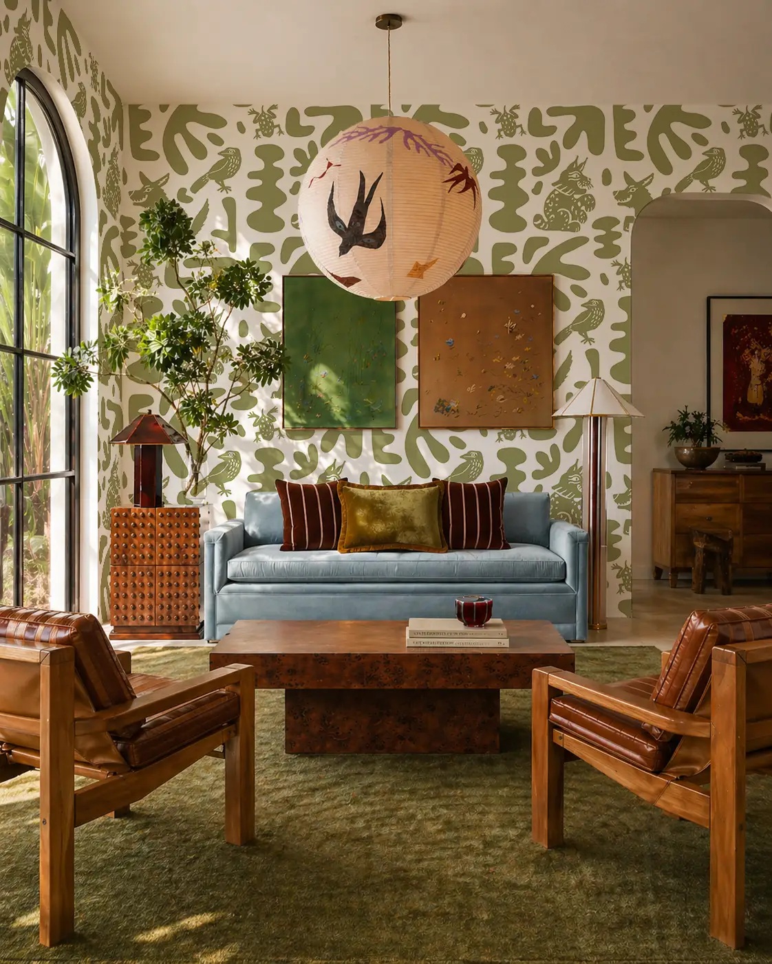 Abstract Animal Wallpaper in Green Tones on white background with green silhouettes on Tampa Home & Garden Store