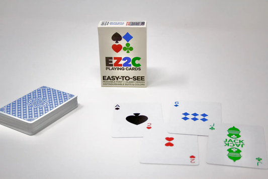 EZ2C Reading Playing Cards box with readable font and colorful suits; blue backs, 1 deck on Tampa Home & Garden Store