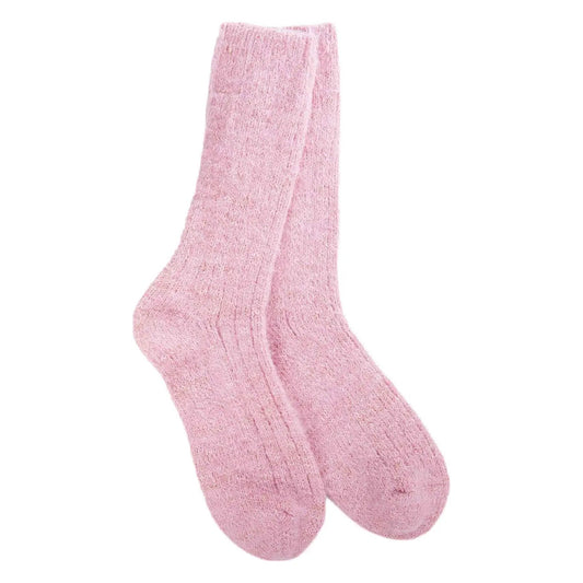 Ragg Feather Crew Socks Candy Pink pair, fuzzy knit by The Country Christmas Loft on Tampa Home & Garden Store