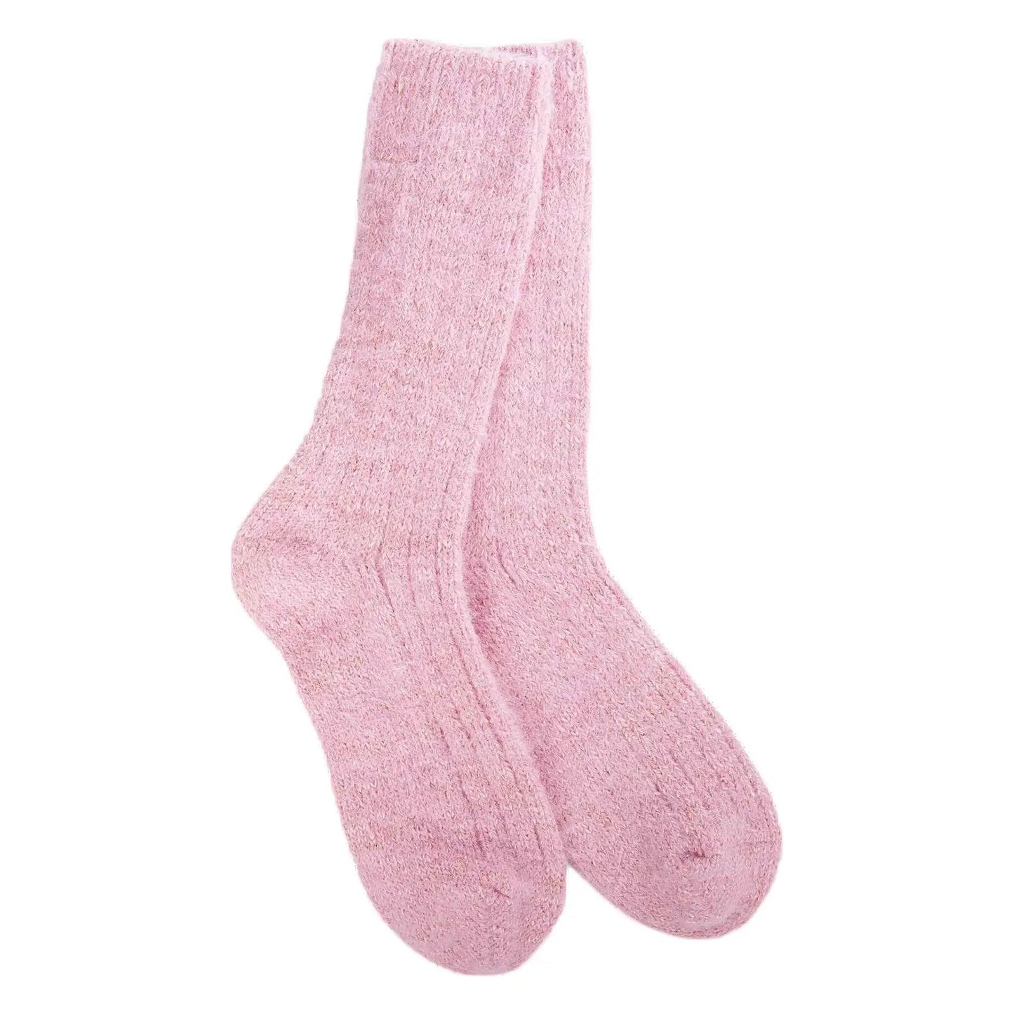 Ragg Feather Crew Socks Candy Pink pair, fuzzy knit by The Country Christmas Loft on Tampa Home & Garden Store