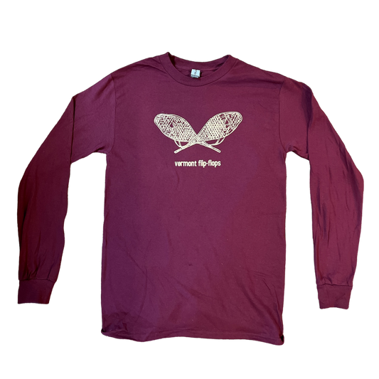 Vermont Flip Flops long sleeve T-shirt maroon with white crossed lacrosse sticks graphic on Tampa Home & Garden Store
