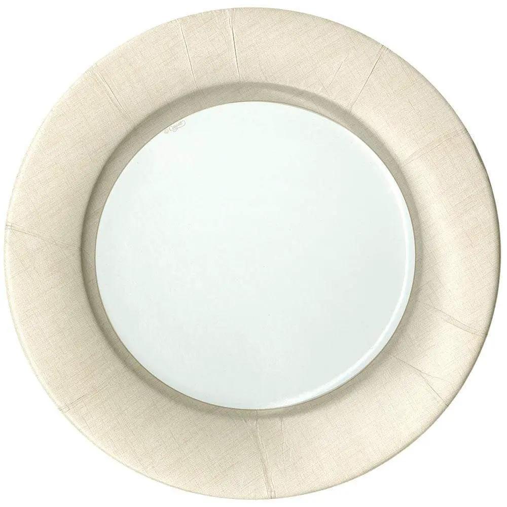 Linen natural dinner plate with textured beige rim and white center for holidays on Tampa Home & Garden Store