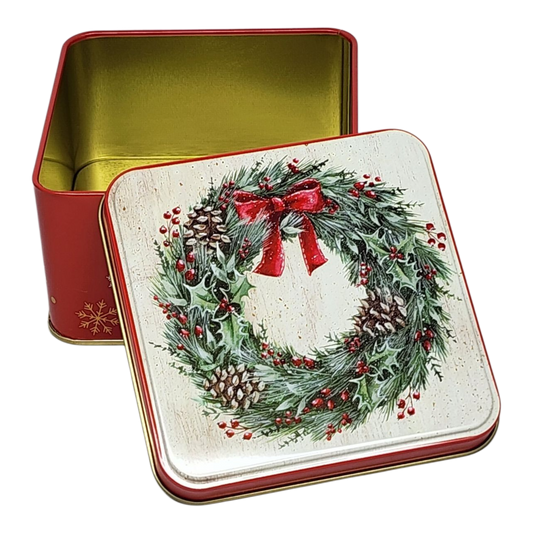 Wreath of Cheer Treat Tin - 4 Inch - Tampa Home & Garden Store