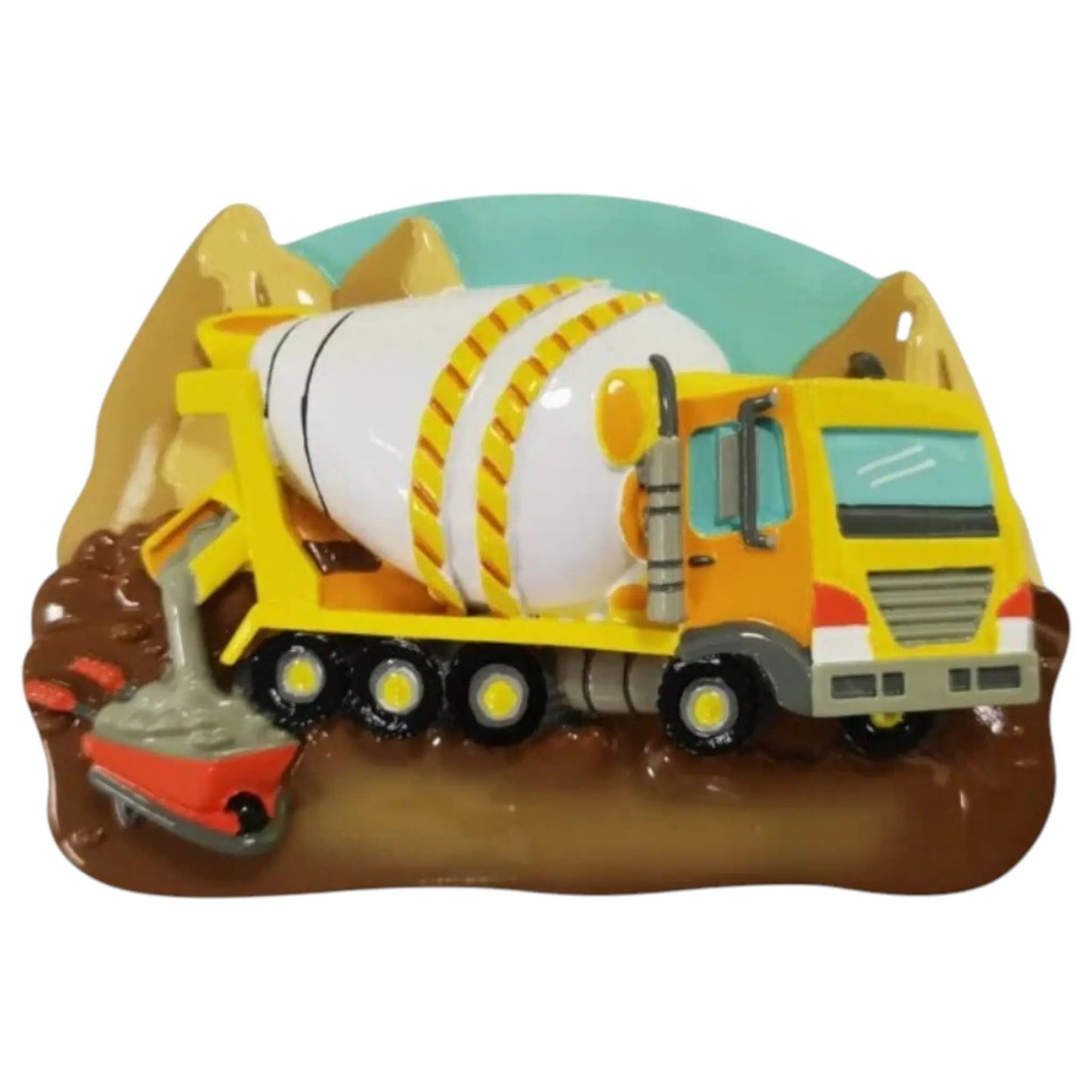 Cement truck ornament yellow mixer with striped drum by The Country Christmas Loft on Tampa Home & Garden Store