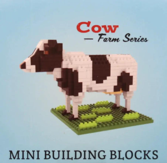 Mini Building Blocks Farm Series Cow Kit white and brown cow on green grass baseplate on Tampa Home & Garden Store