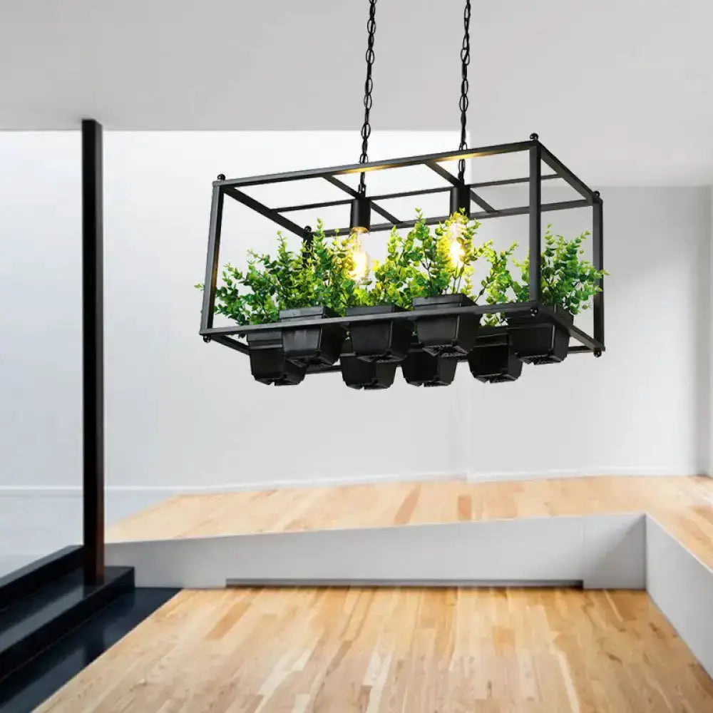 Loft black metal cage pendant light with planter pots and hanging chains Decorbites on Tampa Home & Garden Store