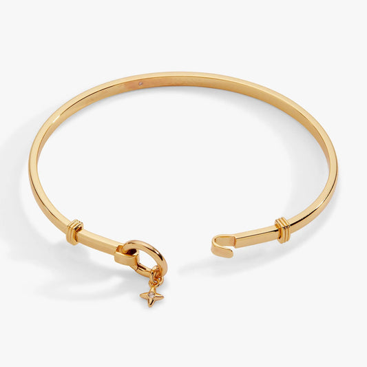 Gold tone tension bangle bracelet base by ALEX AND ANI with a star charm and clasp on Tampa Home & Garden Store
