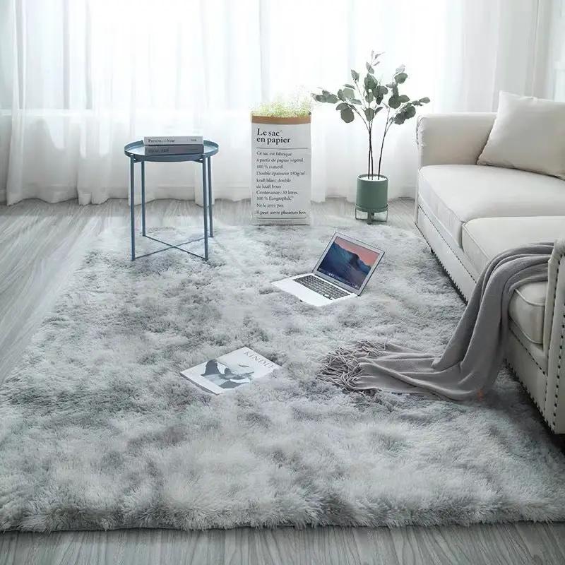 Long Hair Tie Dyed Gradient Carpet Rug in soft gray for living room by Decorbites on Tampa Home & Garden Store