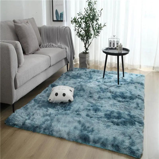 Long Hair Tie Dyed Gradient Rug by Decorbites, blue shag living room carpet on Tampa Home & Garden Store