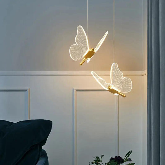 Modern Minimalist Butterfly Bedside Chandelier by Decorbites, dual-wing frame with white wings on Tampa Home & Garden Store