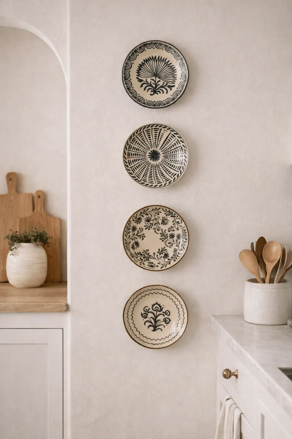 Lorna Hand Painted Plate quartet with black Mediterranean motifs on ivory by White Cliff Studio on Tampa Home & Garden Store