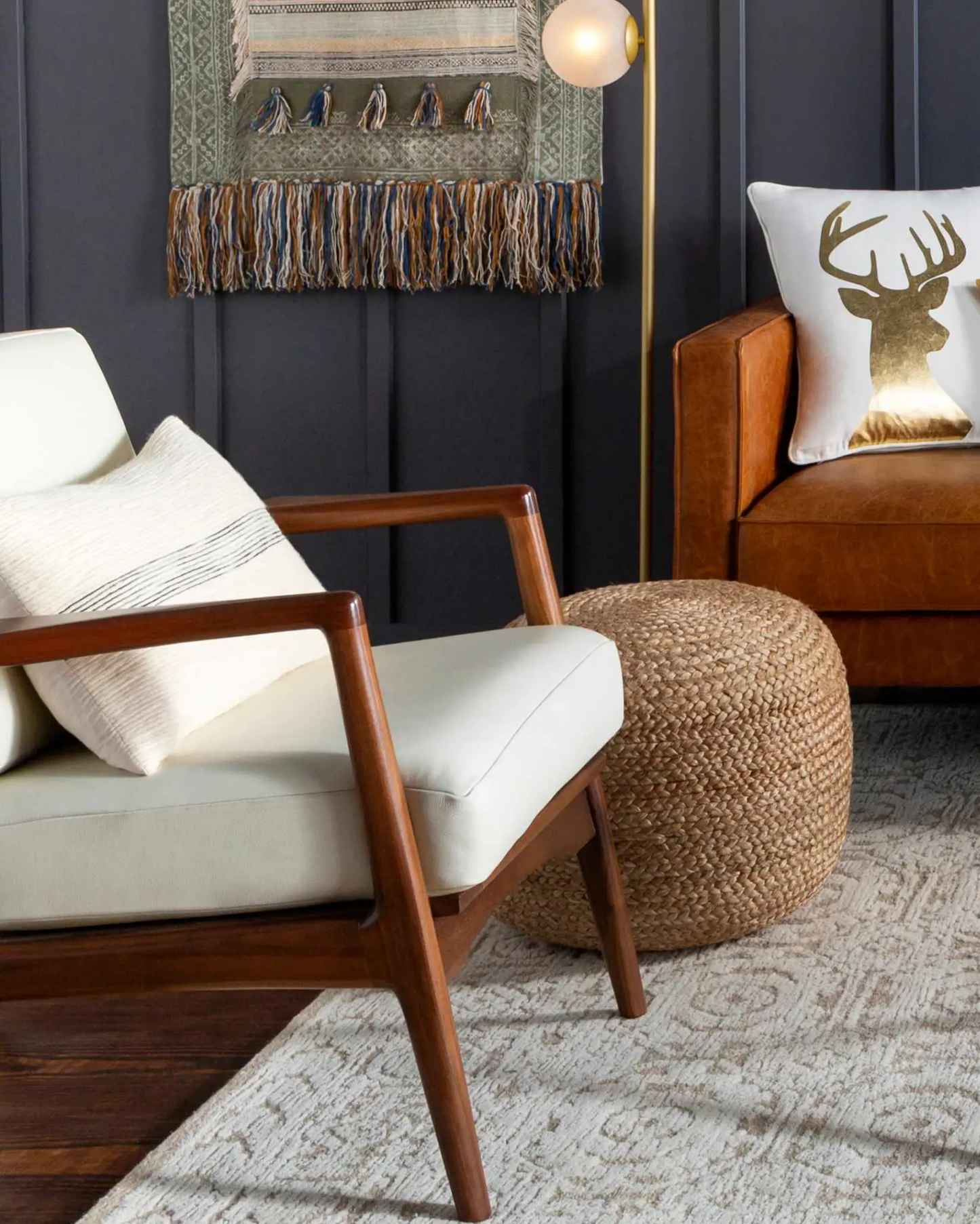 Kaumakani knitted jute round pouf ottoman in natural beige by Boutique Rugs on Tampa Home & Garden Store