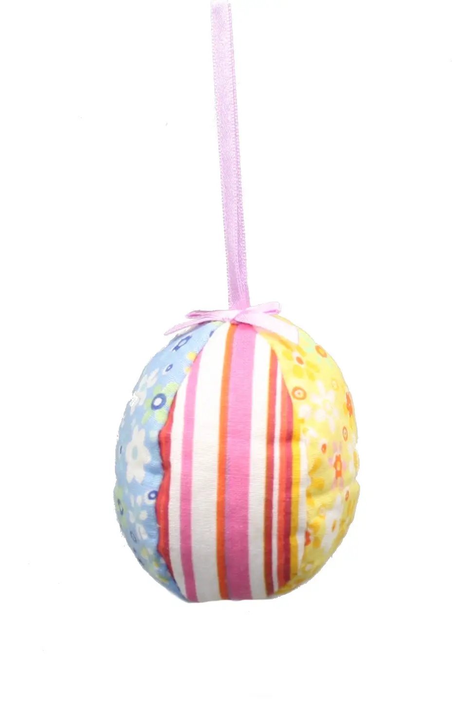 Fanciful Collection Easter egg ornament patchwork ball with pink ribbon on Tampa Home Store on Tampa Home & Garden Store