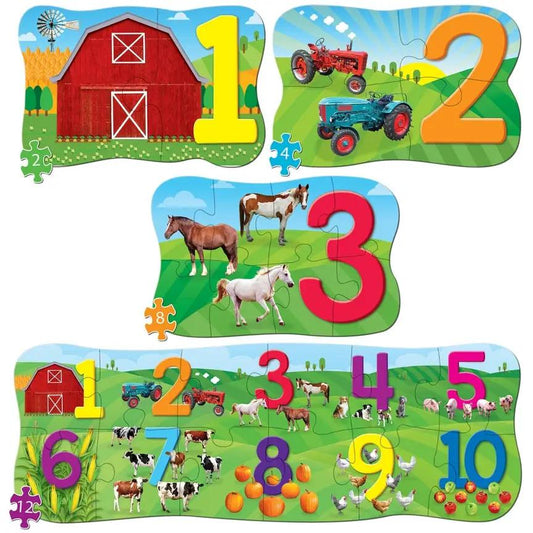 Educational farm number puzzles pack for kids, bright farm scenes with tractors and animals, numbers 1–10 on Tampa Home & Garden Store